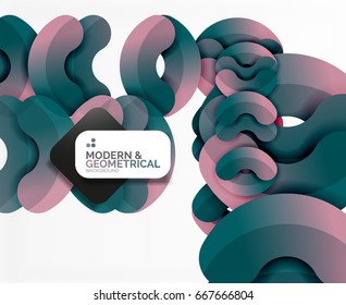 Abstract color geometric round shapes on white - elements with shadow, colorful composition