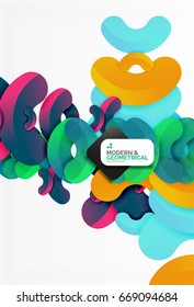 Abstract color geometric round shapes on white - elements with shadow, colorful composition