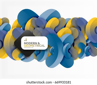 Abstract color geometric round shapes on white - elements with shadow, colorful composition