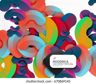 Abstract color geometric round shapes on white - elements with shadow, colorful composition