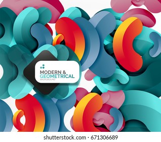 Abstract color geometric round shapes on white - elements with shadow, colorful composition
