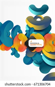 Abstract color geometric round shapes on white - elements with shadow, colorful composition