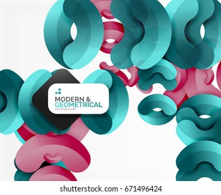 Formas arredondadas geométricas de cor abstrata no branco - elementos com sombra, composição colorida