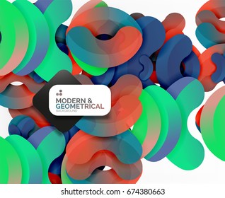 Abstract color geometric round shapes on white - elements with shadow, colorful composition