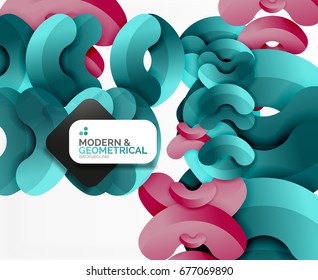 Abstract color geometric round shapes on white - elements with shadow, colorful composition