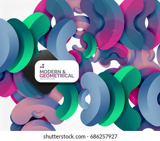 Abstract color geometric round shapes on white - elements with shadow, colorful composition