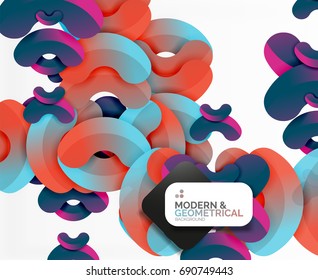 Abstract color geometric round shapes on white - elements with shadow, colorful composition