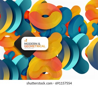 Abstract color geometric round shapes on white - elements with shadow, colorful composition