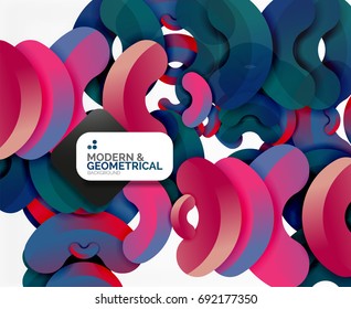 Abstract color geometric round shapes on white - elements with shadow, colorful composition