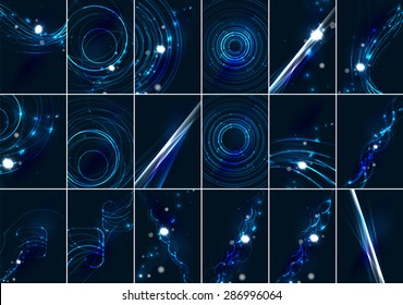 Abstract color glowing lines in dark space with stars and light effects. Futuristic background set with copyspace for your message