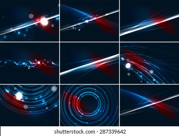 Abstract color glowing lines in dark space with stars and light effects. Futuristic background set with copyspace for your message