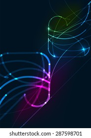 Abstract color glowing lines in dark space with stars and light effects. Futuristic arrow background with copyspace for your message