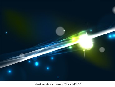 Abstract color glowing lines in dark space with stars and light effects. Futuristic background with copyspace for your message