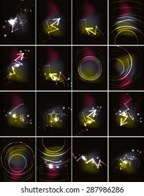 Abstract color glowing lines in dark space with stars and light effects. Futuristic background set with copyspace for your message