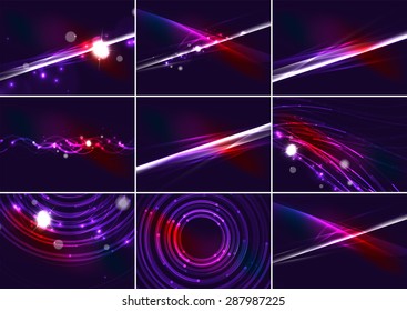 Abstract color glowing lines in dark space with stars and light effects. Futuristic background set with copyspace for your message