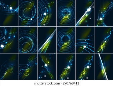 Abstract color glowing lines in dark space with stars and light effects. Futuristic background set with copyspace for your message