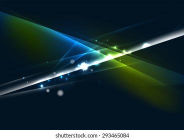 Linhas brilhantes de cor abstrata no espaço escuro com estrelas e efeitos de luz. Plano de fundo futurista com copyspace para a sua mensagem