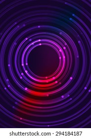 Color abstracto de las líneas brillantes en el espacio oscuro con estrellas y efectos luminosos. Fondo de círculo futurista con espacio de copia para tu mensaje