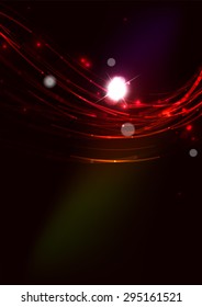Abstract color glowing lines in dark space with stars and light effects. Futuristic wave background with copyspace for your message
