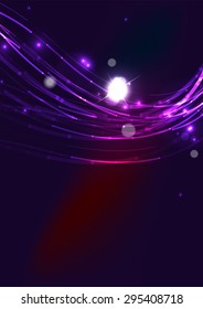 Abstract color glowing lines in dark space with stars and light effects. Futuristic wave background with copyspace for your message