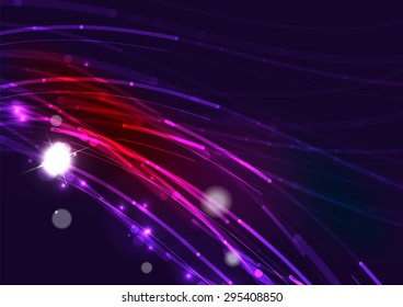 Abstract color glowing lines in dark space with stars and light effects. Futuristic wave background with copyspace for your message