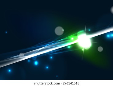 Abstract color glowing lines in dark space with stars and light effects. Futuristic background with copyspace for your message