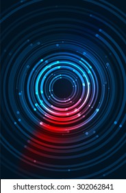 Color abstracto de las líneas brillantes en el espacio oscuro con estrellas y efectos luminosos. Fondo de círculo futurista con espacio de copia para tu mensaje