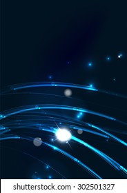 Abstract color glowing lines in dark space with stars and light effects. Futuristic wave background with copyspace for your message Abstract color glowing lines in dark space with stars and light effects. Futuristic wave background with copyspace for your message