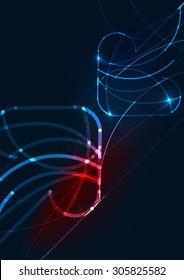 Abstract color glowing lines in dark space with stars and light effects. Futuristic arrow background with copyspace for your message