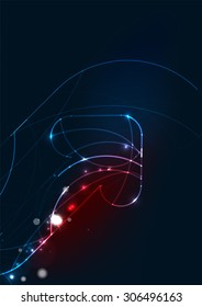 Abstrakte farbige leuchtende Linien im dunklen Raum mit Sternen und Lichteffekten. Futuristische Pfeil-Hintergrund mit Kopienraum für Ihre Nachricht