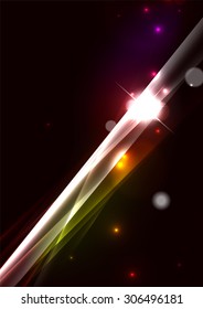 Abstract color glowing lines in dark space with stars and light effects. Futuristic background with copy space for your message