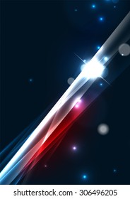Abstract color glowing lines in dark space with stars and light effects. Futuristic background with copy space for your message