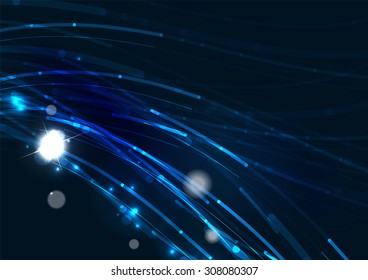 Abstract color glowing lines in dark space with stars and light effects. Futuristic wave background with copyspace for your message
