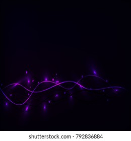 Abstract color glowing lines in dark space with stars and light effects. Futuristic wave background with copyspace for your message