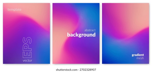 Abstract Color Gradient Background. Pink Purple Blue Ripple Fusion. Backdrop for Branding, Web, Covers, Ad Banners, Presentations, Posters, Digital Design or Graphics. Vector image set.