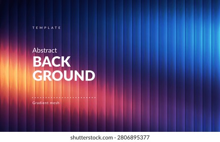 Abstract Color Gradient Background  with Ribbed Fractal Glass Effect. Red, Orange and Blue Light Glare on Dark. Backdrop for Branding, Web, Covers, Ad Banners, Presentations, Posters, Digital Design.
