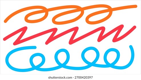 Abstract Color Gradient Shapes Set. Vector Graphic with Wavy Lines in solid Colors. Colorful Fluid Wave Pattern. Squiggly Design Elements.