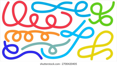 Abstract Color Gradient Shapes Set. Vector Graphic with Wavy Lines in solid Colors. Colorful Fluid Wave Pattern. Squiggly Design Elements.