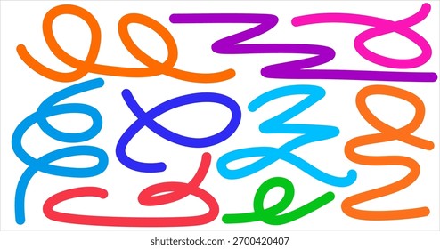 Abstract Color Gradient Shapes Set. Vector Graphic with Wavy Lines in solid Colors. Colorful Fluid Wave Pattern. Squiggly Design Elements.
