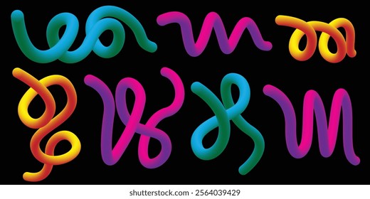 Abstract Color Gradient Shapes with Wavy Lines and Bright Fluid Wave