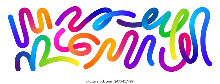 Abstract Color Gradient Swirl Shapes Set. Vector Graphic with Wavy Lines in Rainbow Colors. Colorful Fluid Wave Pattern. Squiggly Design Elements