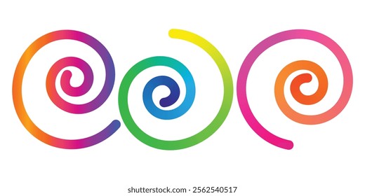 Abstract Color Gradient Swirl Shapes Set. Vector Graphic with Wavy Lines in Rainbow Colors. Colorful Fluid Wave Pattern Art