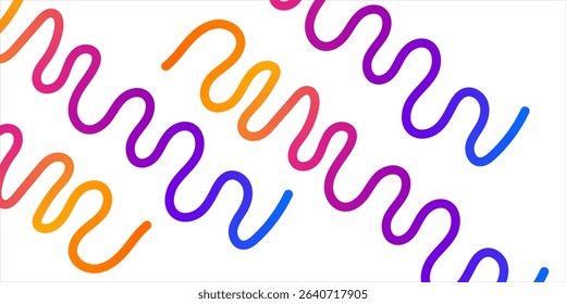 Abstract Color Gradient Swirl Shapes Set. Vector Graphic with Wavy Lines in Rainbow Colors. Colorful Fluid Wave Pattern. Squiggly Design Elements