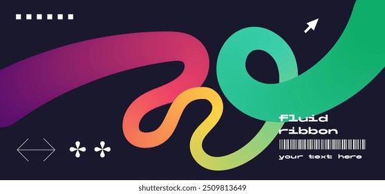 Abstract Color Gradient wavy liquid Shape with loop. Vector Graphic with bold Lines in Rainbow Colors. Colorful Fluid Wave Pattern. Squiggly Design Element