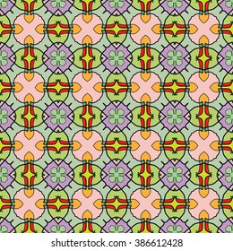 Abstract color graphic background, seamless geometric pattern, repeating fabric texture. Tribal ethnic arabic, indian, ottoman ornament, vector illustration. 