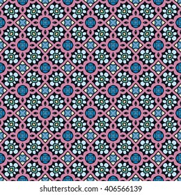 Abstract color graphic background, seamless doodle geometric pattern, fabric repeating texture. Tribal ethnic ornament, vector illustration. 