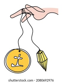 Resumen de la mano de color con elemento de tierra en feng shui (el jeroglífico significa "tierra" en inglés) como dibujo de línea sobre el fondo blanco. Vector