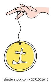 Abstract color hand with element of earth in feng shui (hieroglyph means "earth" in english) as line drawing on the white background. Vector