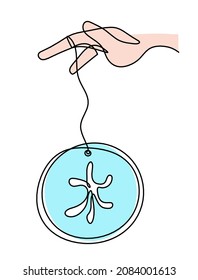 Abstract color hand with element of water in feng shui (hieroglyph means "water" in english) as line drawing on the white background. Vector