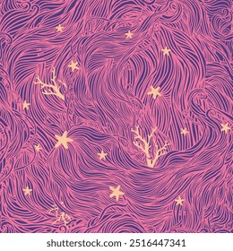 Abstract color hand-drawn pattern, waves and corals background. Seamless pattern can be used for wallpaper, pattern fills, landing page background, textures.